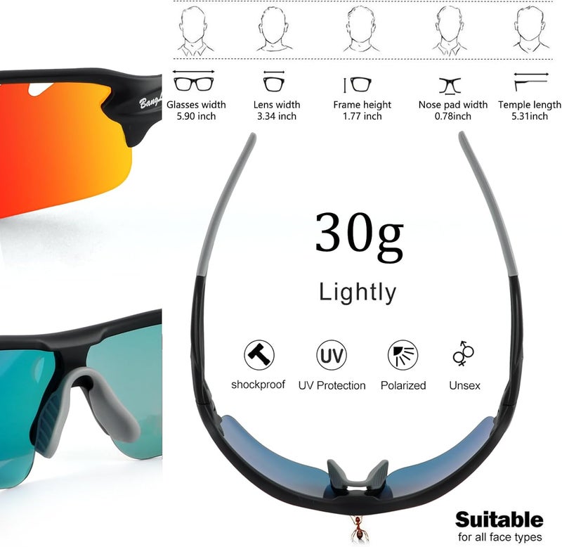 BangLong Polarized Sports Sunglasses Cycling Sun Glasses for Men Women with 5 Interchangeable Lenes for Running Baseball Golf - Image 3